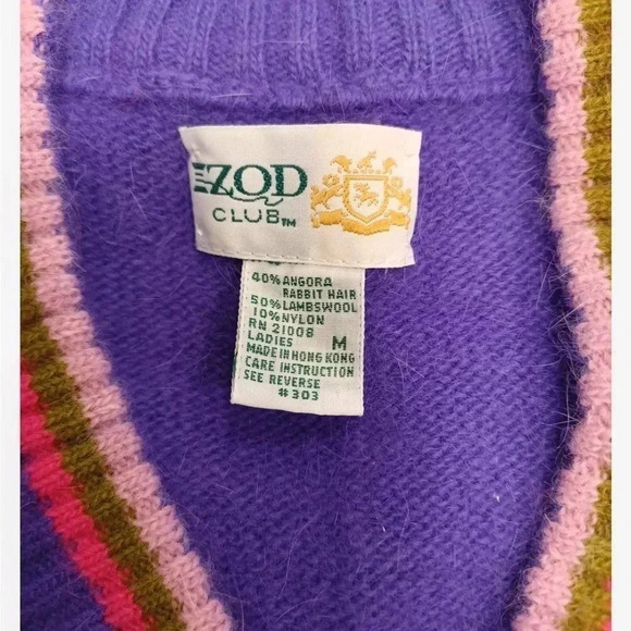 Izod Vintage Angora Wool Blend Purple V Neck Sweater  Size Medium - Picture 8 of 8